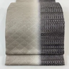 【美品】 袋帯 名品 鱗 幾何学 銀糸 薄茶色 全通 正絹 【中古】