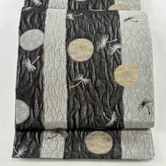 【美品】 袋帯 名品 綿毛 幾何学 銀糸 箔 銀色 六通 正絹 【中古】