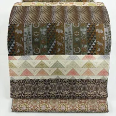 【美品】 袋帯 秀品 草花 幾何学模様 金糸 切嵌め 茶色 六通 正絹 【中古】