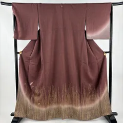 付下げ 身丈163.5cm 裄丈66.5cm M 袷 和楽器 草花 刺繍 金彩 小豆色 正絹 秀品 一つ紋 【中古】