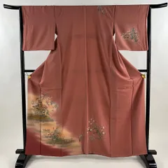 付下げ 身丈160cm 裄丈65cm M 袷 鳥 草花 ぼかし 金彩 ピンク 正絹 秀品 【中古】