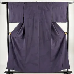 小紋 身丈157cm 裄丈64cm M 袷 華文 流水 刺繍 紫 正絹 名品 【中古】