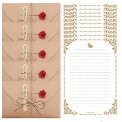 誕生日 お礼状用 招待状 カード 結婚式 結婚祝い 感謝状 アンティーク調 クラフト用紙 手紙セット 便箋10枚 干し花封筒10枚 レターセット