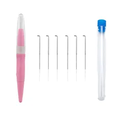 DIY用ツール 初心者入門キット 手作り 刺繍フェルトニードル 羊毛フェルト 6本フェルト針付き 羊毛フェルト フェルト針 ピンク 3本針 ニードル