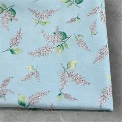 綿麻シーチング 50cm サックス ライラック 花柄 アンソレイエ