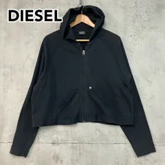 DIESEL ディーゼル ジップアップパーカー 黒 クロスロゴ クロップド丈 E8M200036BF03 Y2K ストリート レディース トップス S-M相当 ★ ◇■