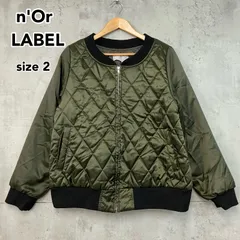 n'Or LABEL 美品・リバーシブル キルティング MA-1 ブルゾン 2 (M-L相当) カーキ/黒 ノーカラー 中綿 ★ ◇■