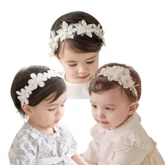  ヘアバンド ベビー ゴ ヘアアクセサリー 髪飾り レースバンド ヘッドドレス 女の子 新生児 出産祝い 誕生日 記念撮影 お祝い 結婚式 3点セット (ホワイト)