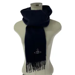 Vivienne Westwood ヴィヴィアンウエストウッド オーブ刺繍 チェック柄 カシミヤマフラー sizeF/ネイビー×ブラウン系