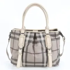 美品 バーバリー ノバ チェック 3690427 レザー 2WAY ハンドバッグ 斜め掛け ショルダー トート グレー A4 レディース RWM CZ5-5【中古】