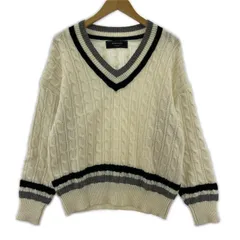 BEAMS LIGETS ビームスライツ ウール混 Vネック ケーブル編みニット size38/アイボリー×グレー×ブラック