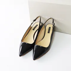 美品 ファビオルスコーニ FABIO RUSCONI エナメル ポインテッドトゥ バックストラップ ヒール パンプス 37/23.5cm 黒┃【2400014681703】