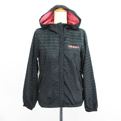 アディダスネオ adidas neo ジャンパー ブルゾン ウィンドブレーカー 長袖 フード ジップアップ ボーダー ロゴ 裏メッシュ S ブラック スポーツウェア ※EKM