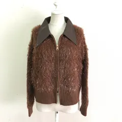 タグ付 ROOP TOKYO 襟付きダブルジップシャギーニット ラメニット ショート丈 Wジップカーディガン ブラウン