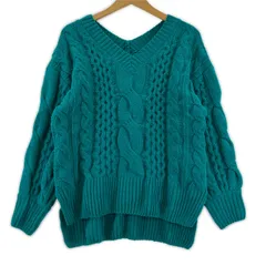 AZUL BY MOUSSY アズールバイマウジー Vネック ケーブル編みニット sizeS/グリーン系