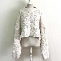 Bab ルーズニットトップス オーバーサイズ ショート丈 ローゲージ ケーブルニットプルオーバー ウォッシャブル オフホワイト FREE