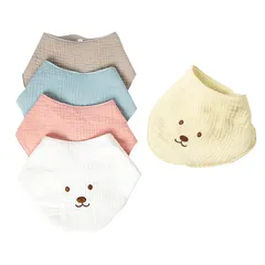 [MOMSMENU] ベビー ビブ スタイ三角 バンダナ 綿 6重ガーゼ よだれかけ 赤ちゃん 男の子 女の子 可愛い 瞬間吸水 25x34cm 5枚セット 1