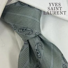 《美品》YVES SAINT LAURENT (イヴサンローラン) ネクタイ 総柄 ペイズリー ストライプ グレー ブルー