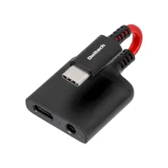 オウルテック USB Type-C 超タフ オーディオ変換アダプター DAC搭載 充電ポート付き イヤホン変換 マイク付きイヤホン対応 3.5mm 2年保証 ブラック/レッド OWL-CBCF35C02-BKRE 