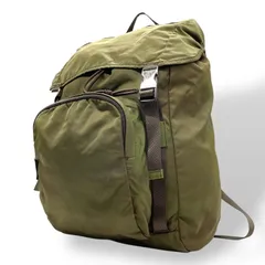 プラダ PRADA リュックサック バックパック カーキ 茶 ブラウン ナイロン 三角ロゴプレート トライアングルロゴ シルバー金具 メンズ レディース Z4