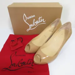 美品 Christian Louboutin クリスチャンルブタン オープントゥ パテントパンプス 37.5 24cm相当 ヌードベージュ レディース 古着 中古 USED
