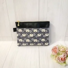犬柄×黒無地　ポケット付　ミニポーチカード入れ