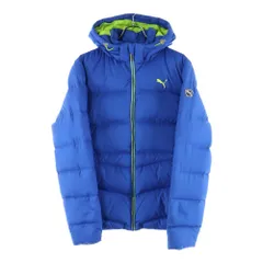 PUMA (プーマ) キャットロゴエンブロイダリー ジップアップ フーデットダウンベンチコート ジャケット ブルー/イエロー 830849