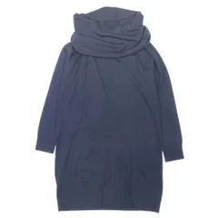 美品 DKNY ダナキャランニューヨーク オフタートル ニット チュニック ワンピース セーター トップス 長袖 ウール S ネイビー レディース 古着 中古 USED