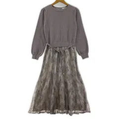 MISCH MASCH  ミッシュマッシュ ニット ドッキング レースレイヤードワンピース size表記不明/ライラック×ホワイト系