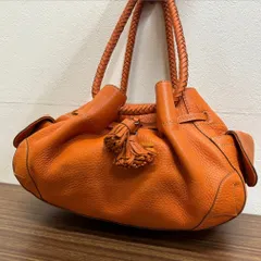 ◎cole haan コールハーン バック ハンドバック レザー オレンジ　編み込みハンドル