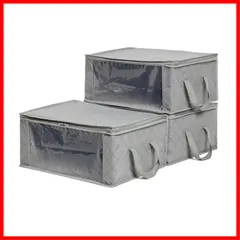 【数量限定】Lサイズ　3個セット グレー 不織布製 折り畳み 収納ボックス 衣類収納ケース ベーシック