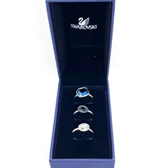 美品★ SWAROVSKI スワロフスキー リング 3連 55 14号 シルバー ブルー クリア ストーン クリスタル