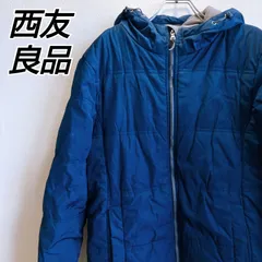 良品⭐️ セイユウ 西友 中綿 ダウン ジャケット マウンテンパーカー スナップボタン 防寒 軽量  Mサイズ アウター フード付き カジュアル 古着 アウトドア 紺色 ネイビー ユニセックス 男女兼用