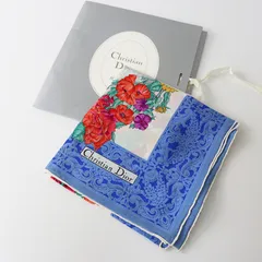 美品 クリスチャンディオール Christian Dior フラワープリント シルクスカーフ＼ブルー系 ハンカチ 花柄【2400014633146】