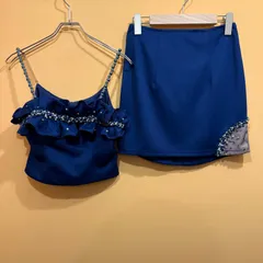 Angel R エンジェルアール バストフリル/ パール/ ビジュー/ ベアトップ/ セパレート/ タイト/ ミニドレス/ キャバドレス ラピスブルー サイズM 【送料込み】