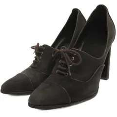 【中古】エルメス HERMES レースアップ ポインテッドトゥ パンプス スエード ダークグレー系 36 レディース エルメス HERMES レースアップ ポインテッドトゥ パンプス スエード