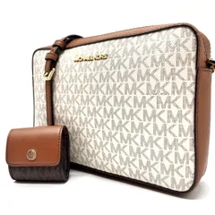 ✨良品✨ Michael kors マイケルコース ショルダーバッグ トートバッグ ワンショルダーバッグ MK柄 総柄 チャーム付き PVC レザー 革 ホワイト 白色 ブラウン 茶色 ゴールド金具 レディース