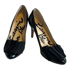 Z1606 LANVIN en Bleu ランバンオンブルー パンプス リボン ブラック レディース 22 1/2cm