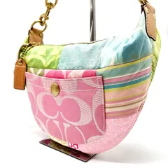 【良品】 COACH Y2K patchwork light multicolor signature canvas leather shoulder bag unisex コーチ ショルダーバッグ