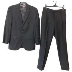 Z1579 【美品】NEWYORKER　ニューヨーカー　地織り　セットアップ　ブラックフォーマル　冠婚葬祭　スーツ　黒　ブラック　メンズ　A4 ウール　クリーニング済み