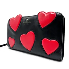 【良品】 Kate spade ケイトスペード 長財布 ロングウォレット ラウンドファスナー ハートモチーフ レザー 革 ブラック 黒色 ユニセックス 男女兼用 メンズ レディース