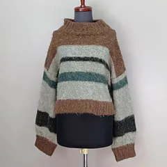 MURUA　Fサイズ　ショートブラッシュドニット　ボーダー　マルチカラー　ムルーア