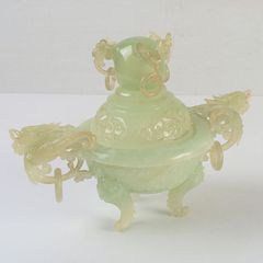 中国　玉石岫玉彫刻　雙耳活環　龍鈕蓋爐　香炉　V　A197 中国 玉石岫玉彫刻 雙耳活環 龍鈕蓋爐 香炉 V A197 - メルカリ