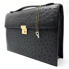 ✨良品✨ オーストリッチ ビジネスバッグ ハンドバッグ  レザー 革 エキゾチックレザー ブラック 黒色 鍵付き ユニセックス 男女兼用 メンズ レディース