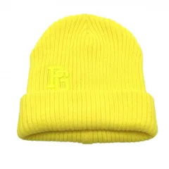 【超美品】パーリーゲイツ ニット帽 イエロー ロゴ刺しゅう アクリル FR  ゴルフウェア PEARLY GATES