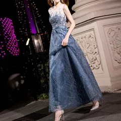 【新品・未使用】 カラードレス 青 安い イブニングドレス 花嫁 ロング パーティードレス 演奏会 フォーマルドレス 結婚式 二次会 カクテルドレス 袖なし ノースリーブ ラメ きらきら