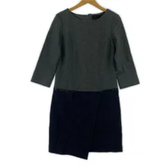 UNTITLED アンタイトル ウール 切り替え 七分袖ワンピース size2/グレー×ネイビー