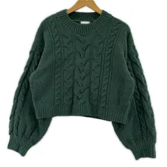 ITEMS URBAN RESEARCH アイテムズ アーバンリサーチitems ケーブル編み クルーネックニット sizeFree/アッシュグリーン
