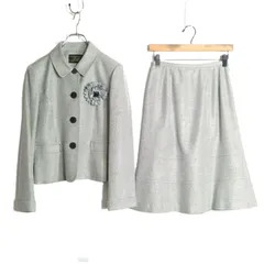 レリアン★ウール&シルク！上質スーツ ジャケット&スカート サイズ7 ライトグレー系 共布コサージュ付♪z16268