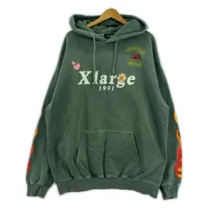 XLARGE エクストララージ プリントパーカー sizeL/グリーン